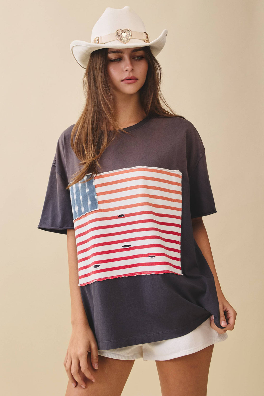 8592HK Distressed Flag Patch Tee: Navy / Contemporary / L