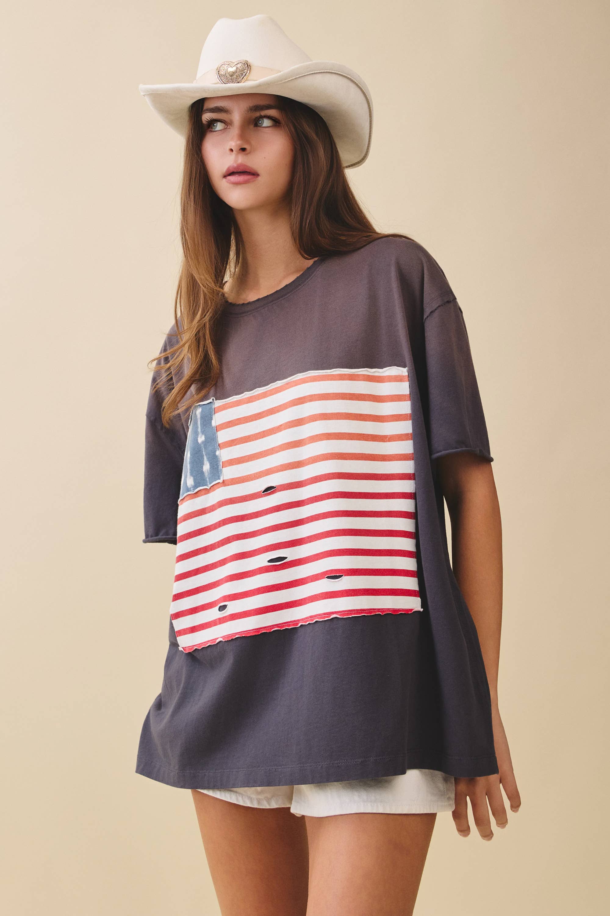 8592HK Distressed Flag Patch Tee: Navy / Contemporary / M