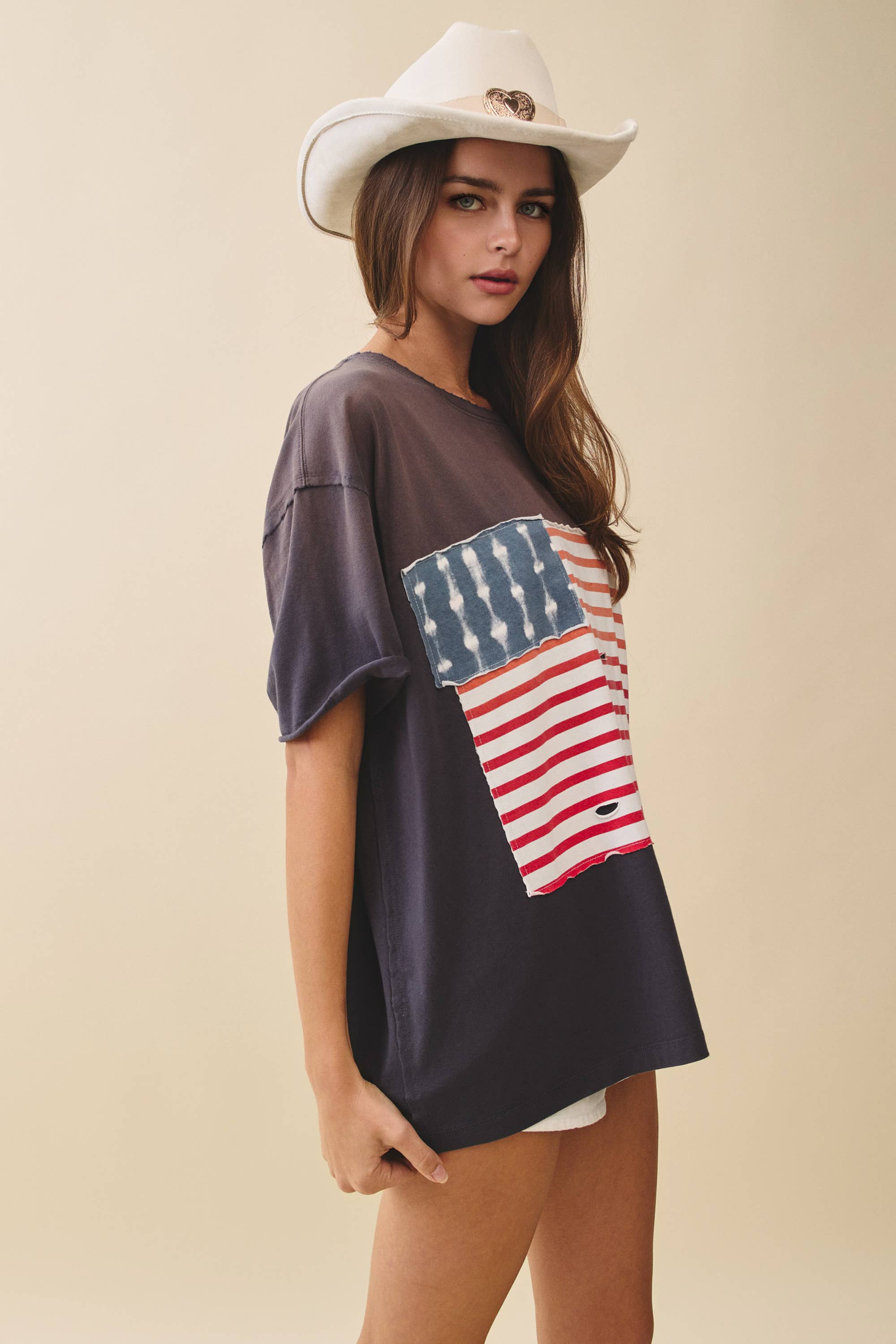 8592HK Distressed Flag Patch Tee: Navy / Contemporary / S