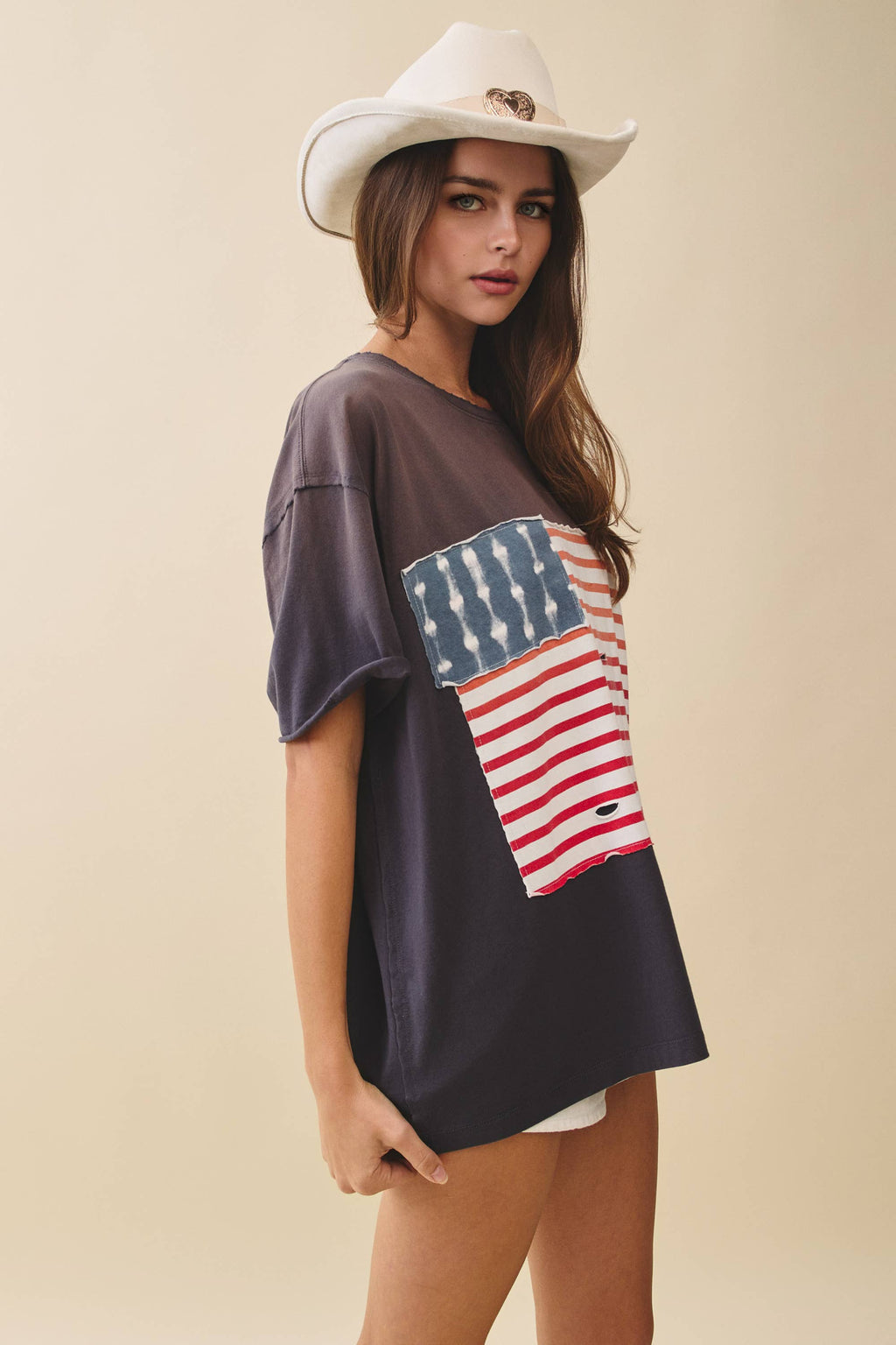 8592HK Distressed Flag Patch Tee: Navy / Contemporary / L