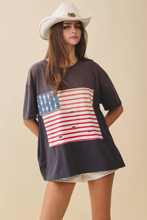 8592HK Distressed Flag Patch Tee: Navy / Contemporary / S