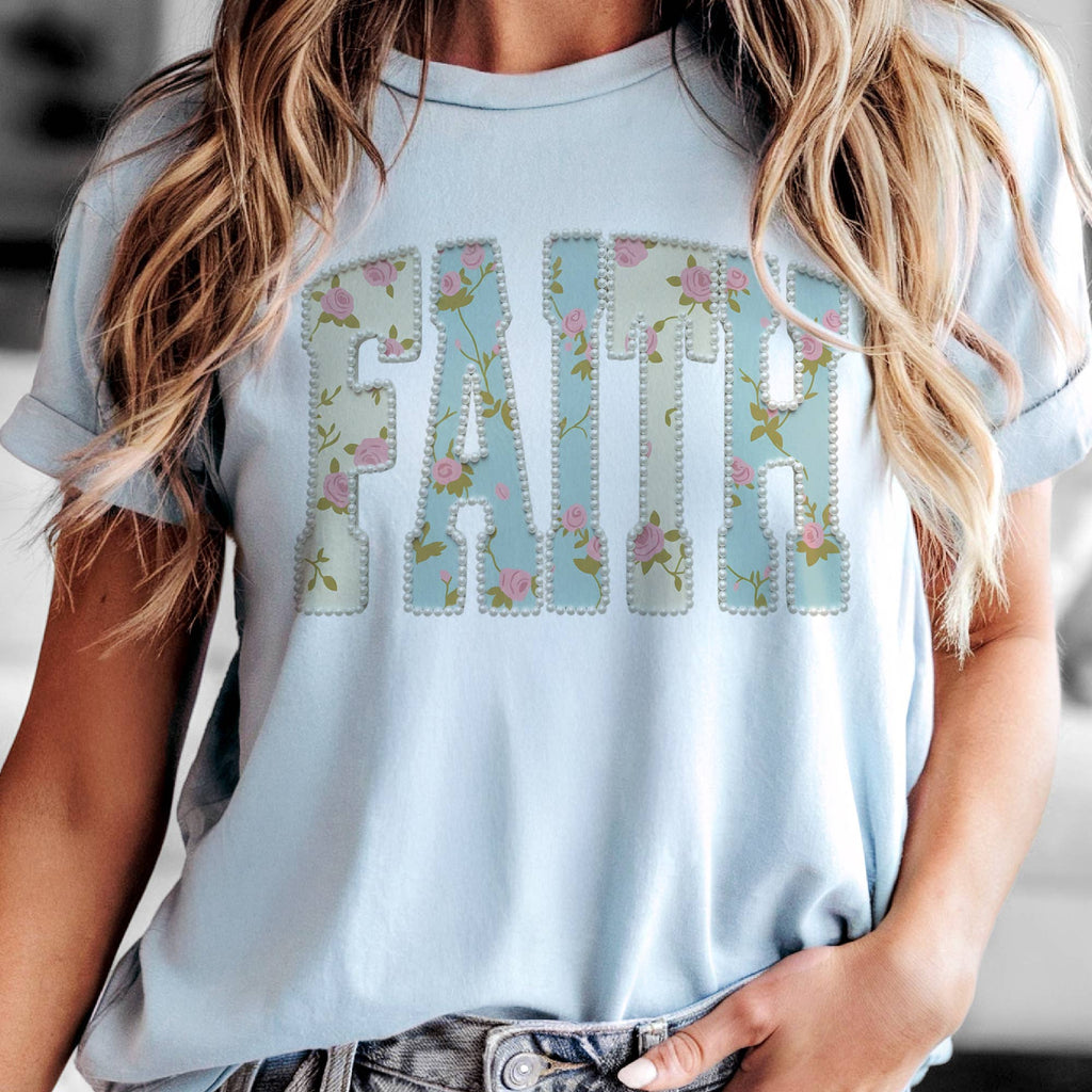Faith Spring Floral Religious Jesus Christian Graphic Tee: White / Small
