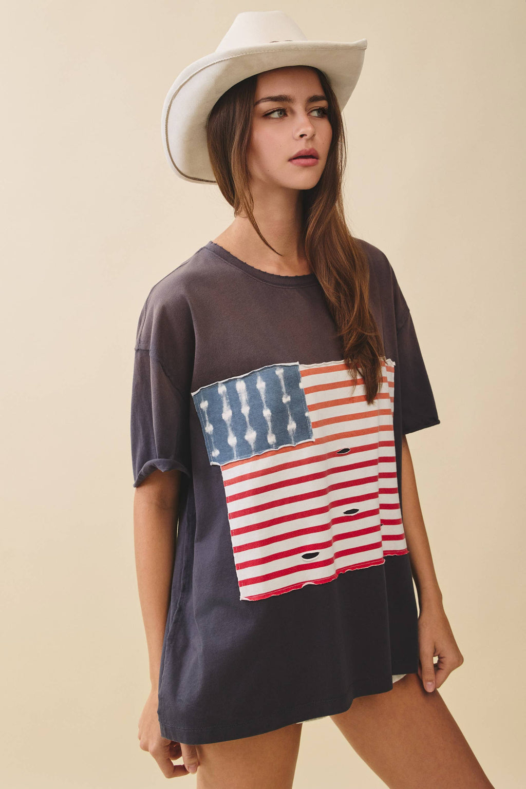 8592HK Distressed Flag Patch Tee: Navy / Contemporary / L