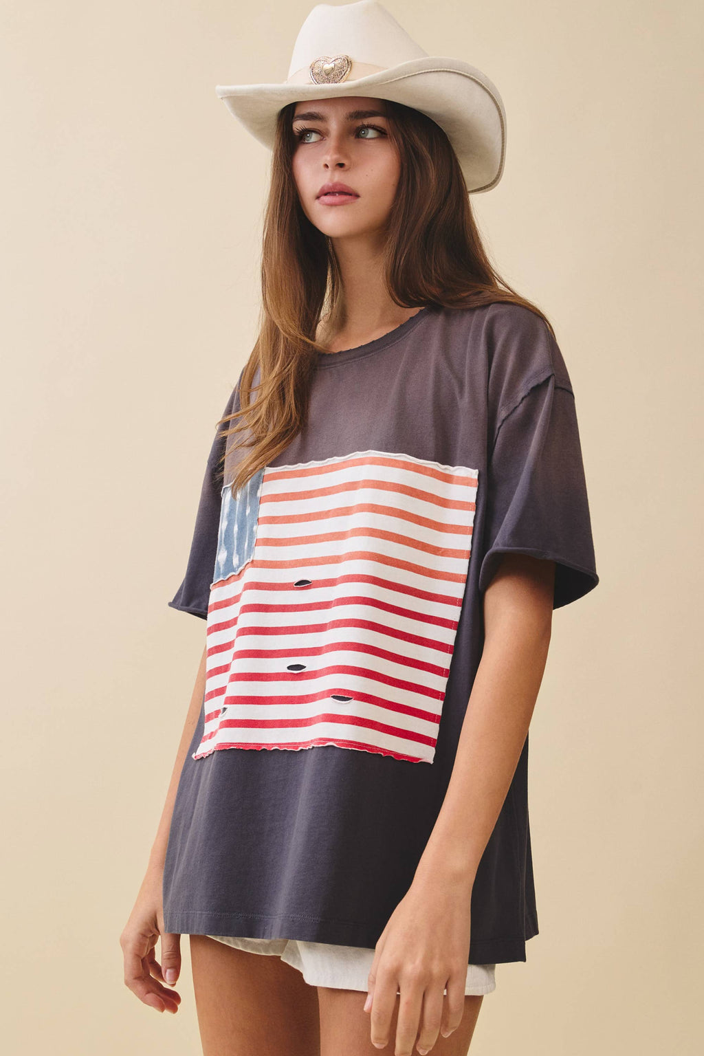 8592HK Distressed Flag Patch Tee: Navy / Contemporary / S