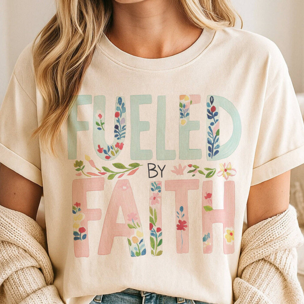 Faith Fueled By Faith Floral Bible Christian Graphic Tee: White / Large