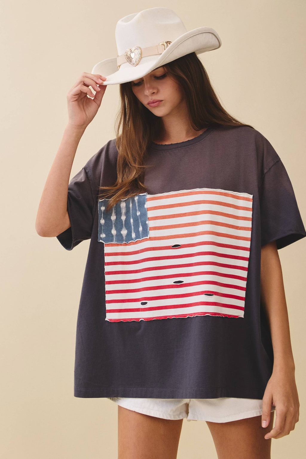 8592HK Distressed Flag Patch Tee: Navy / Contemporary / L