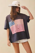 8592HK Distressed Flag Patch Tee: Navy / Contemporary / M