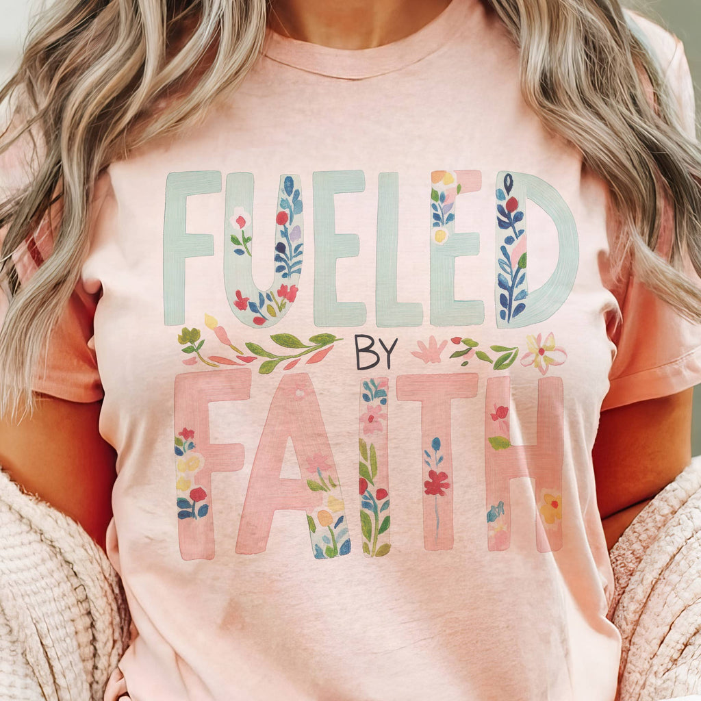 Faith Fueled By Faith Floral Bible Christian Graphic Tee: White / Xlarge