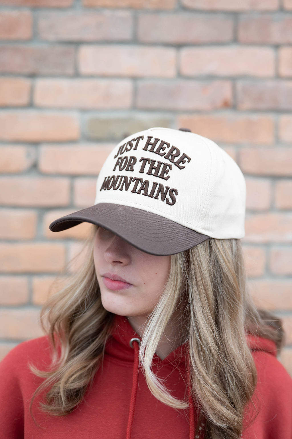 Just Here for the Mountains Embroidered Trucker - Espresso Brown