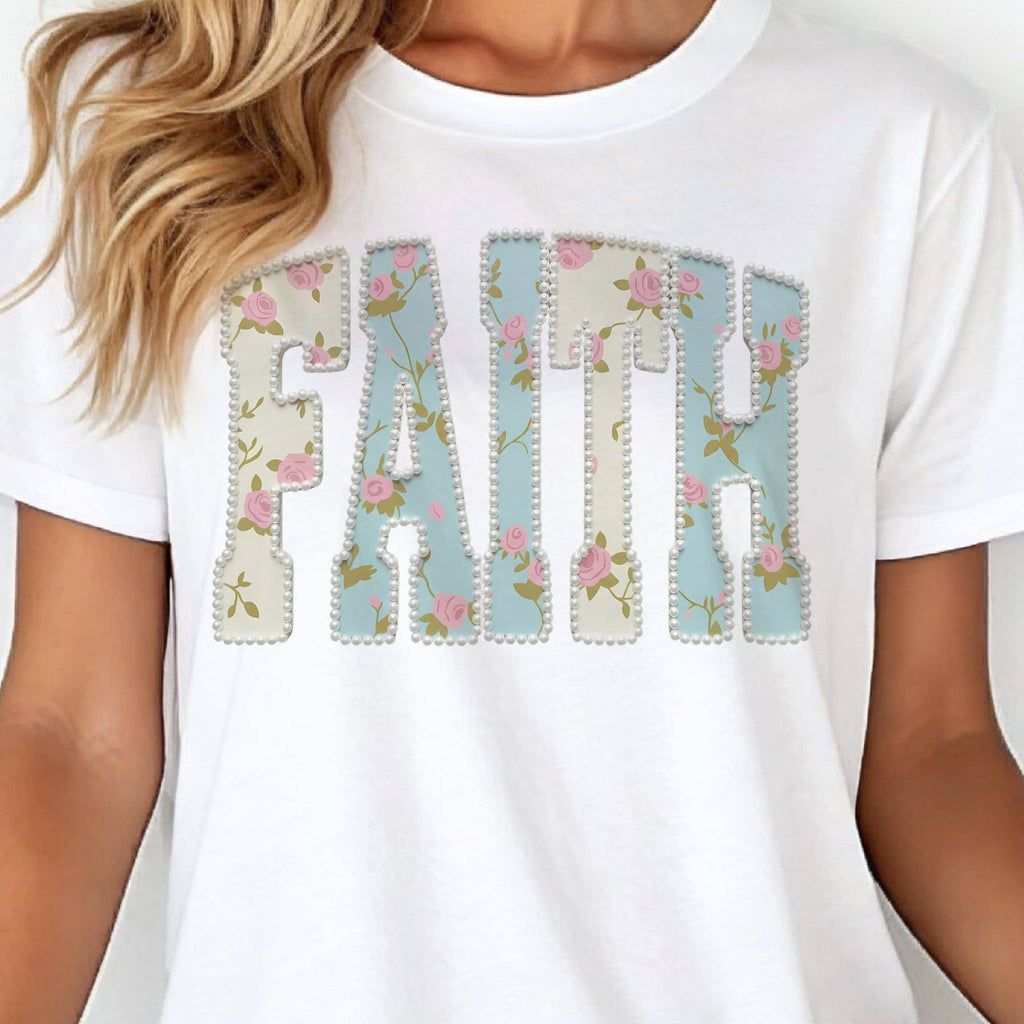 Faith Spring Floral Religious Jesus Christian Graphic Tee: White / Xlarge