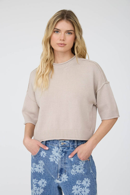 Brown Short Sleeve Sweater Top
