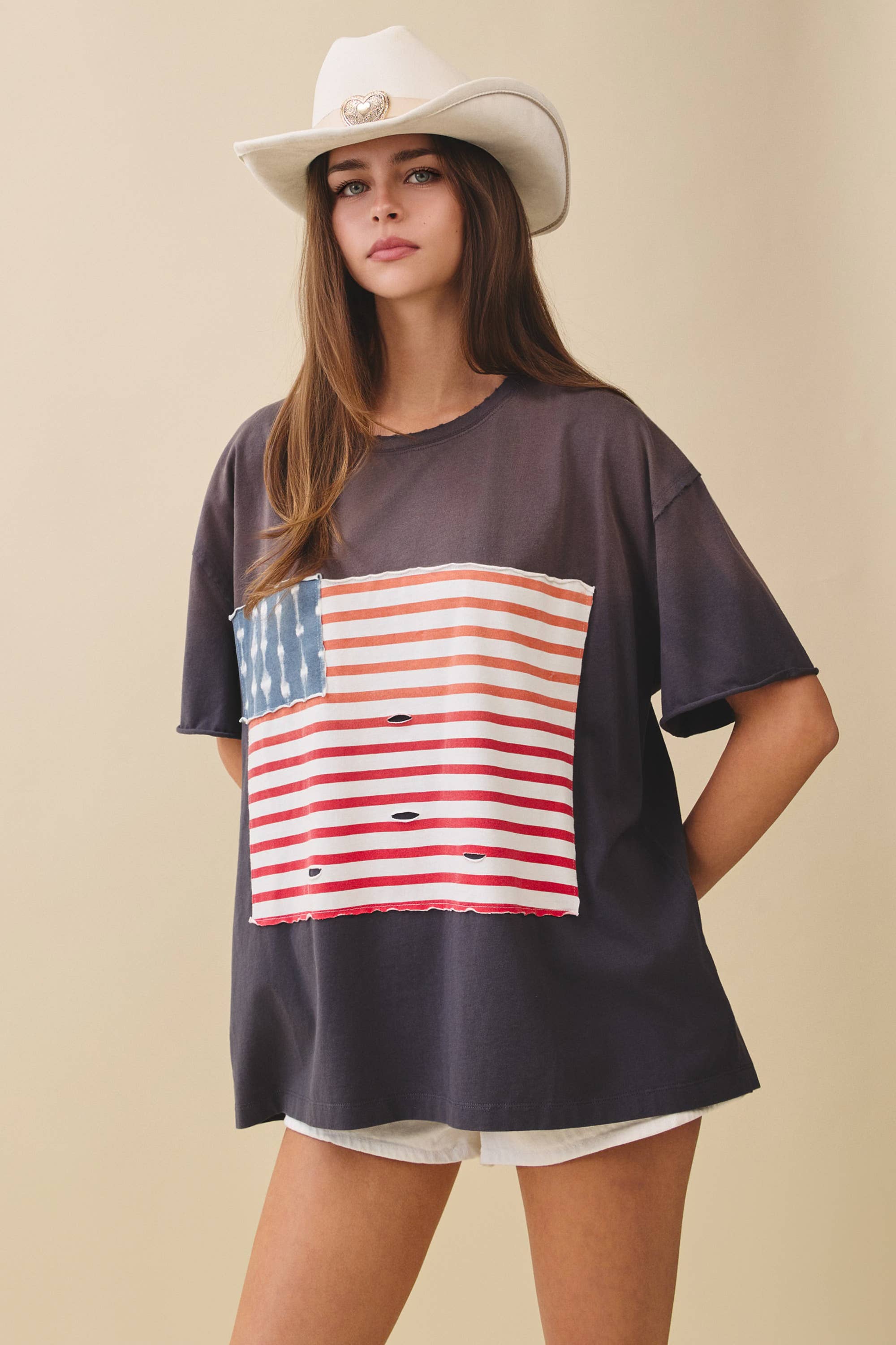 8592HK Distressed Flag Patch Tee: Navy / Contemporary / M