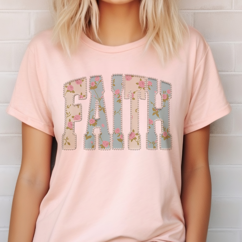 Faith Spring Floral Religious Jesus Christian Graphic Tee: White / Xlarge