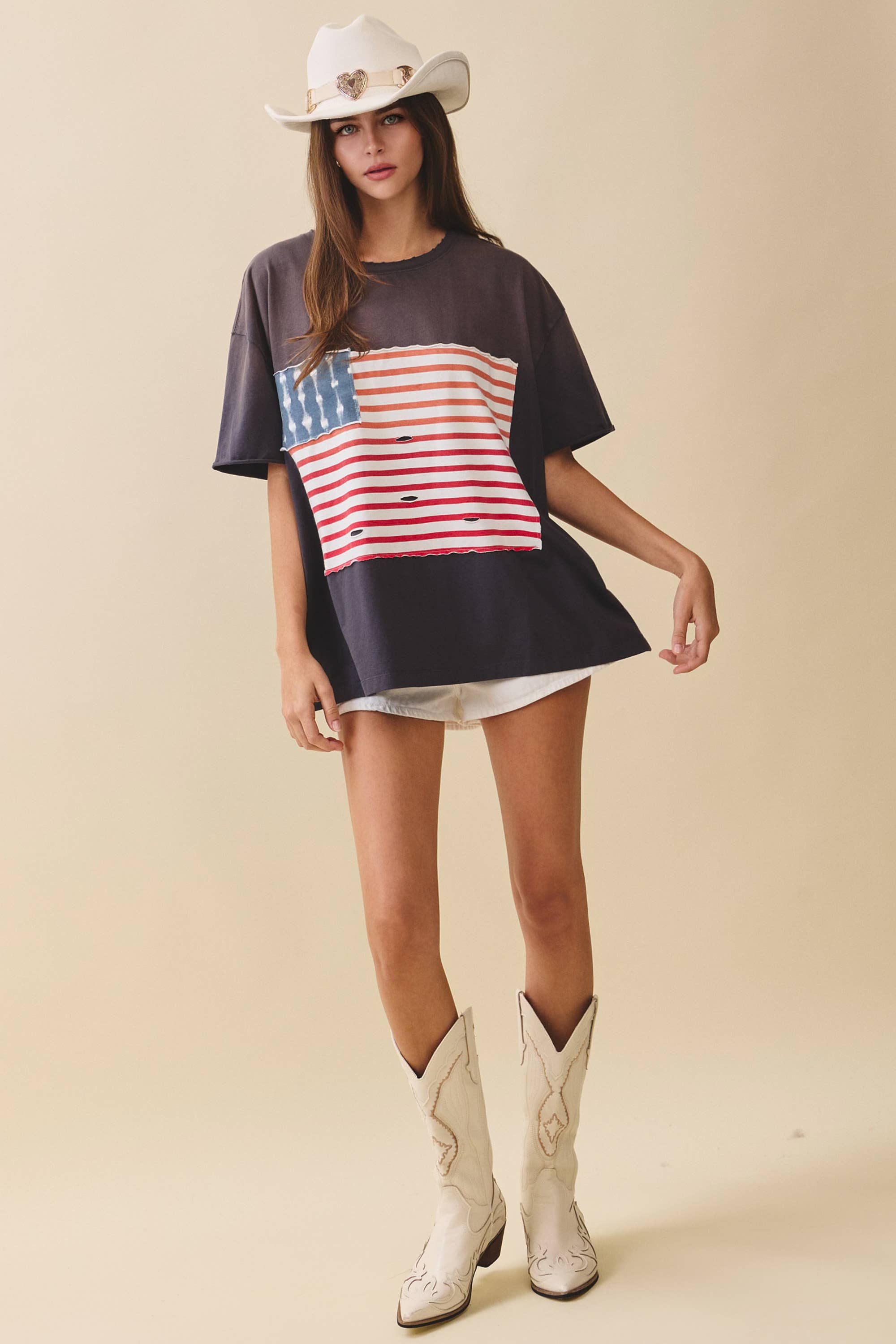 8592HK Distressed Flag Patch Tee: Navy / Contemporary / S