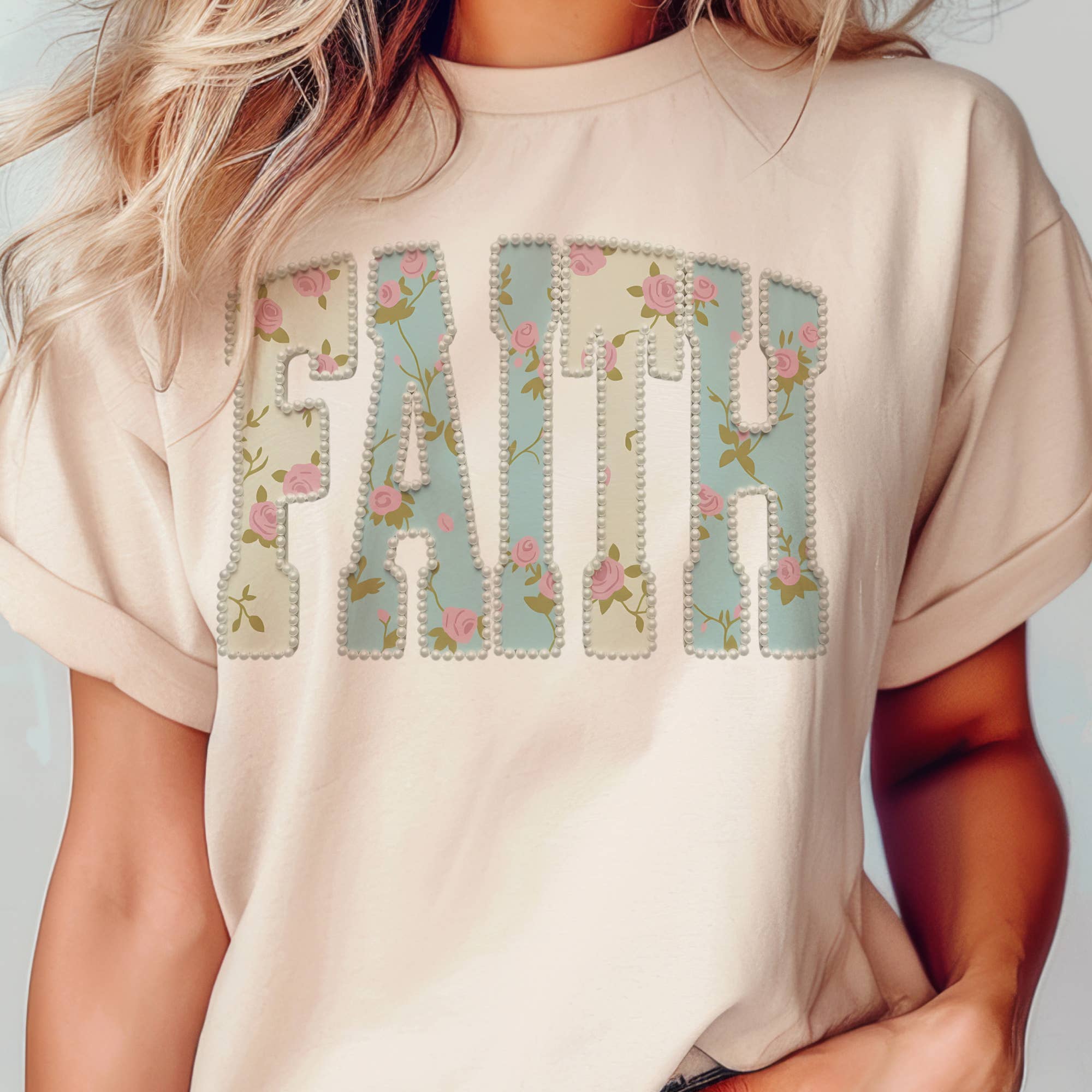 Faith Spring Floral Religious Jesus Christian Graphic Tee: White / Small