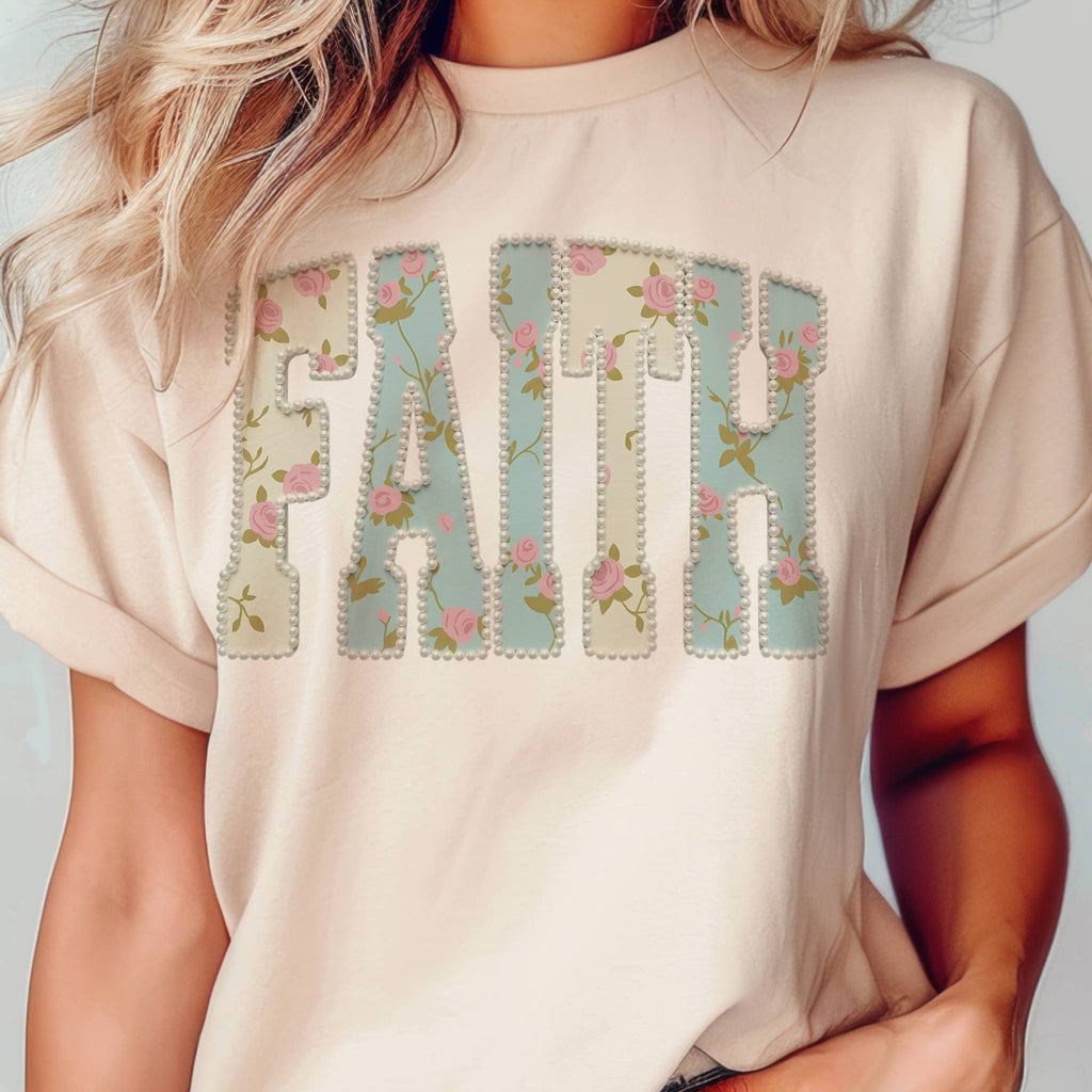 Faith Spring Floral Religious Jesus Christian Graphic Tee: White / Large