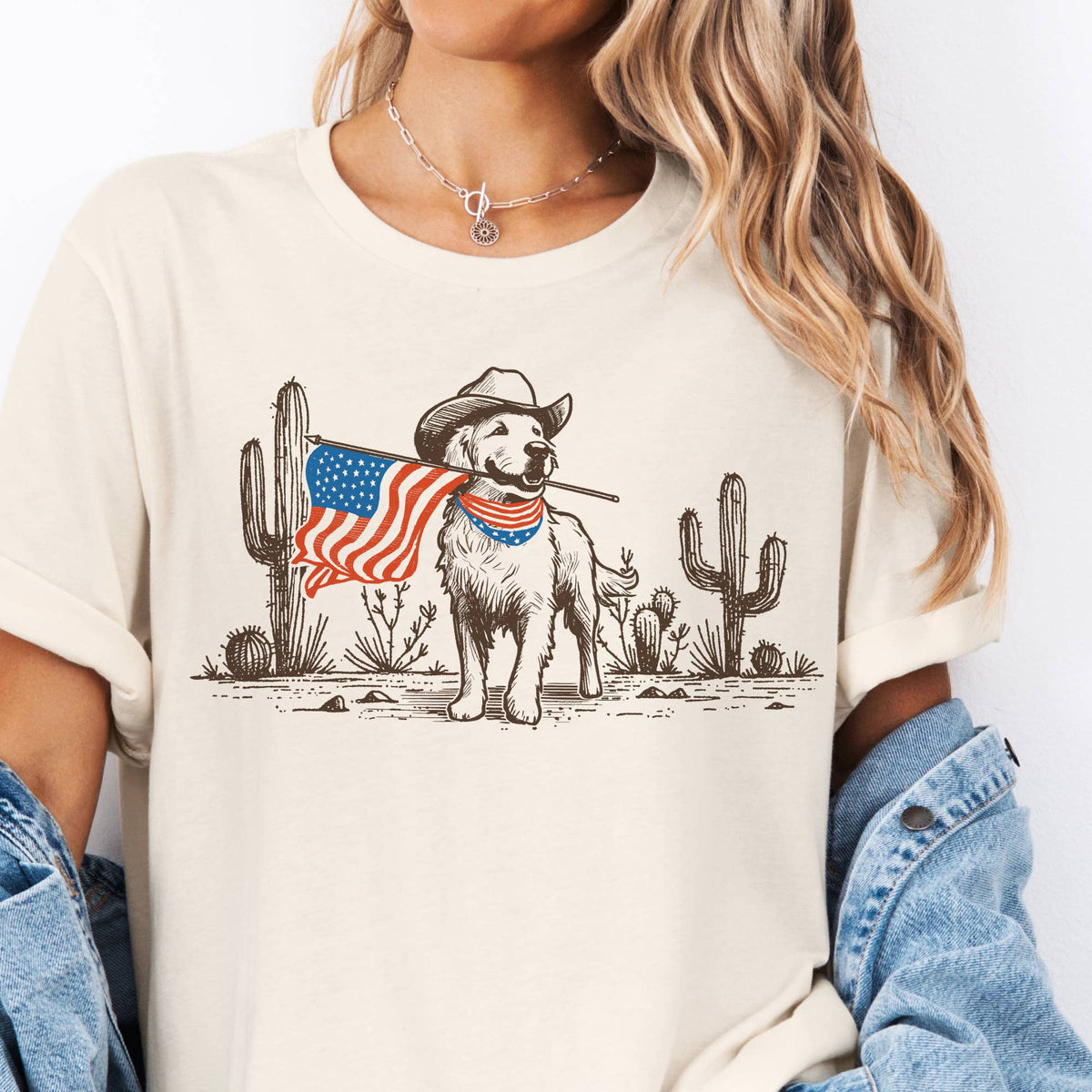 Western USA Dog Flag Southwest Patriotic  Graphic Tee